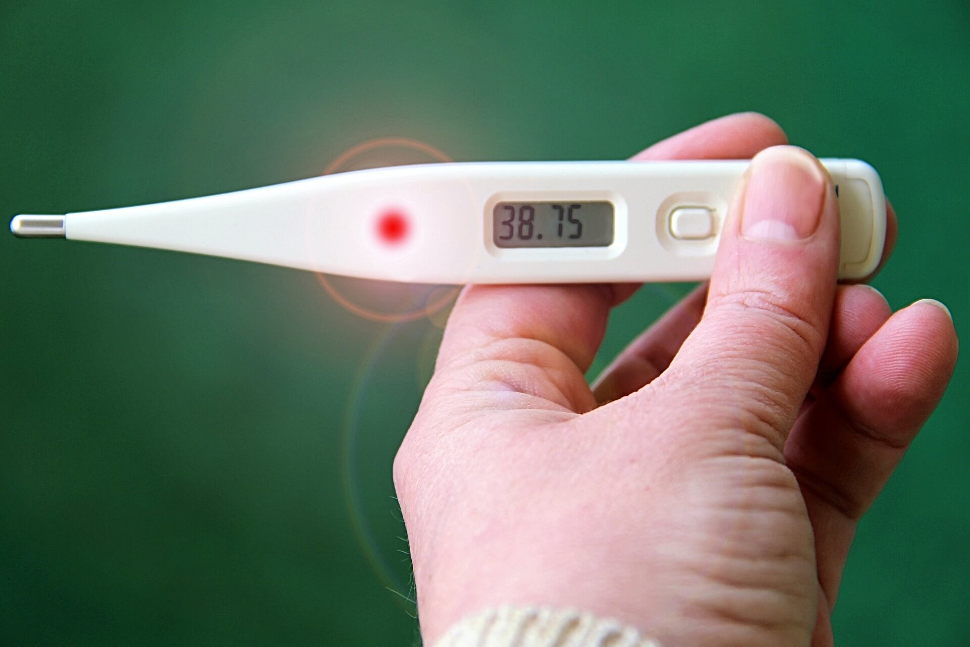 Thermometer showing a reading of a high temperature.