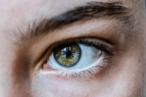 Photograph of woman`s eye. Green Clour.