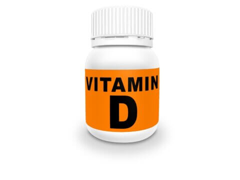 Vitamin D supplements bottle with orange label